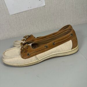 Sperry Womens Firefish Canvas Boat Shoes in Natural and Tan size Women’s 9